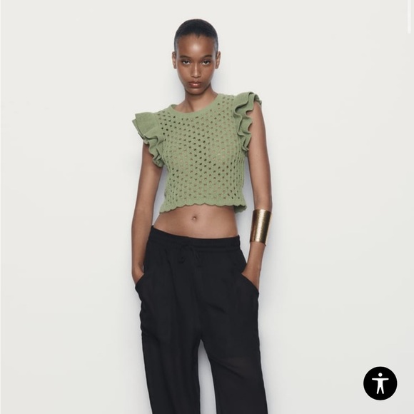 Zara Ruffle Sleeve Chenille Top NWOT - Picture 3 of 6